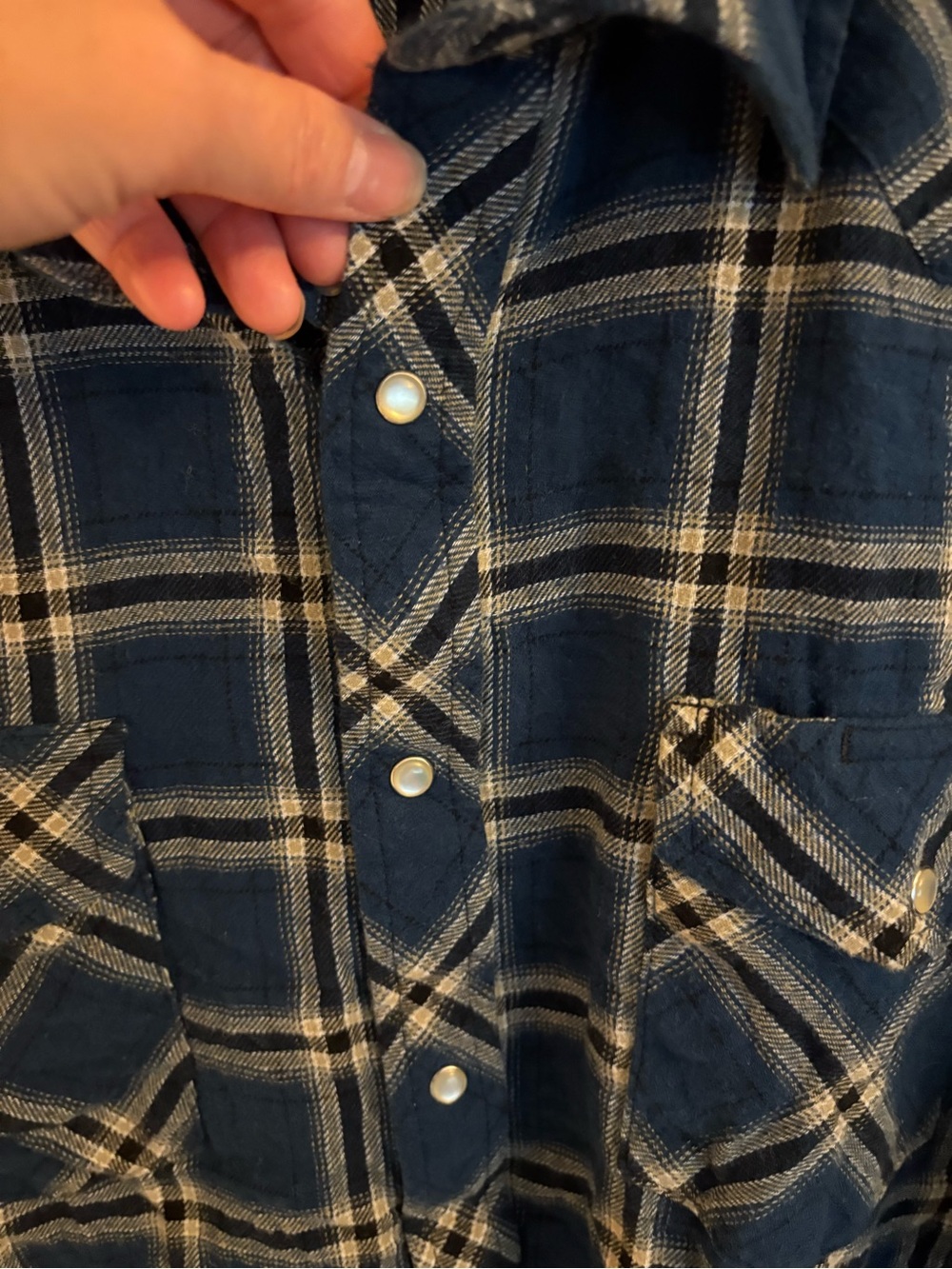 Wrangler Blue Plaid Pearl Button Snap Flannel Shirt - Picture 6 of 16
